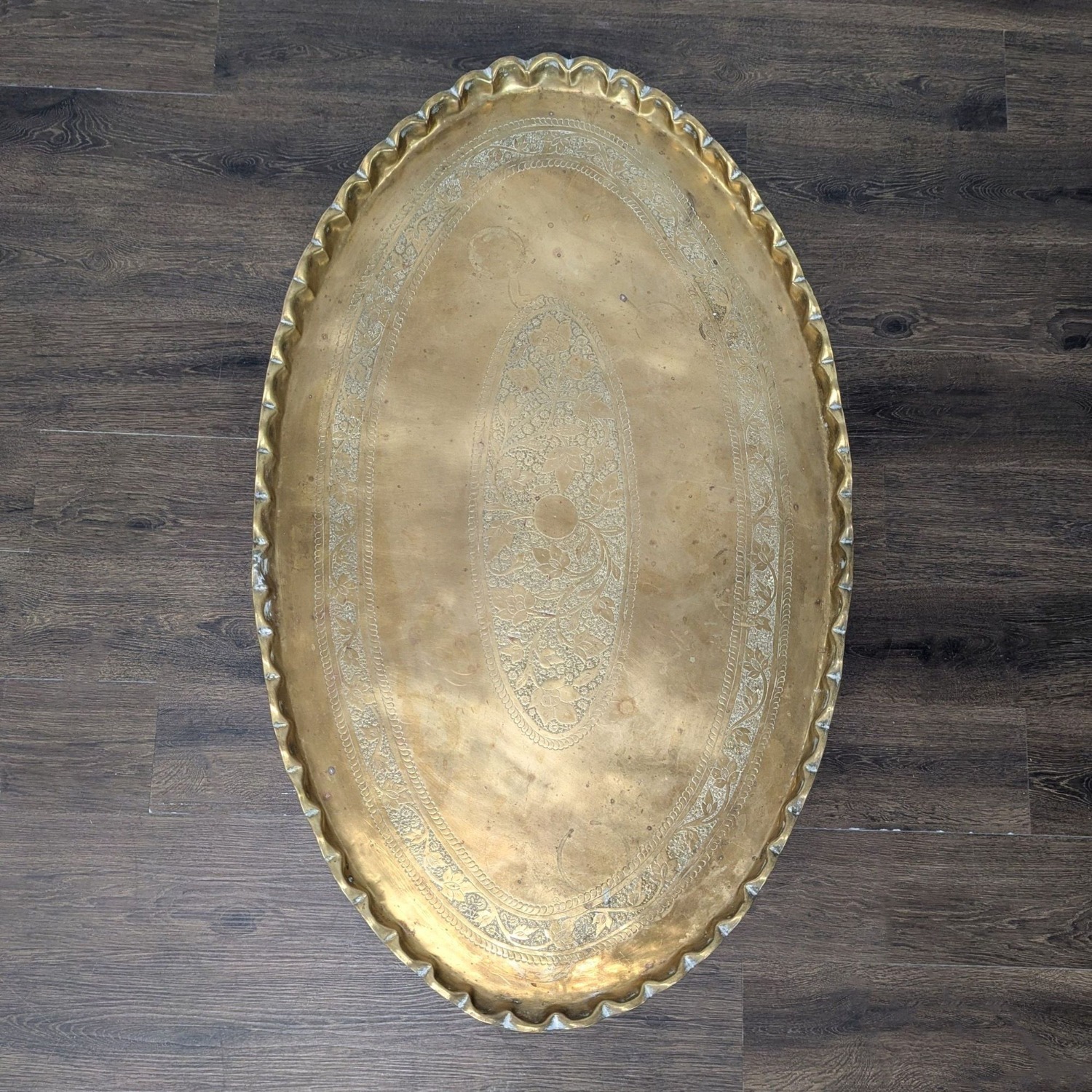 Brass Tray Top Coffee Table on Wood Stand	 - image-4