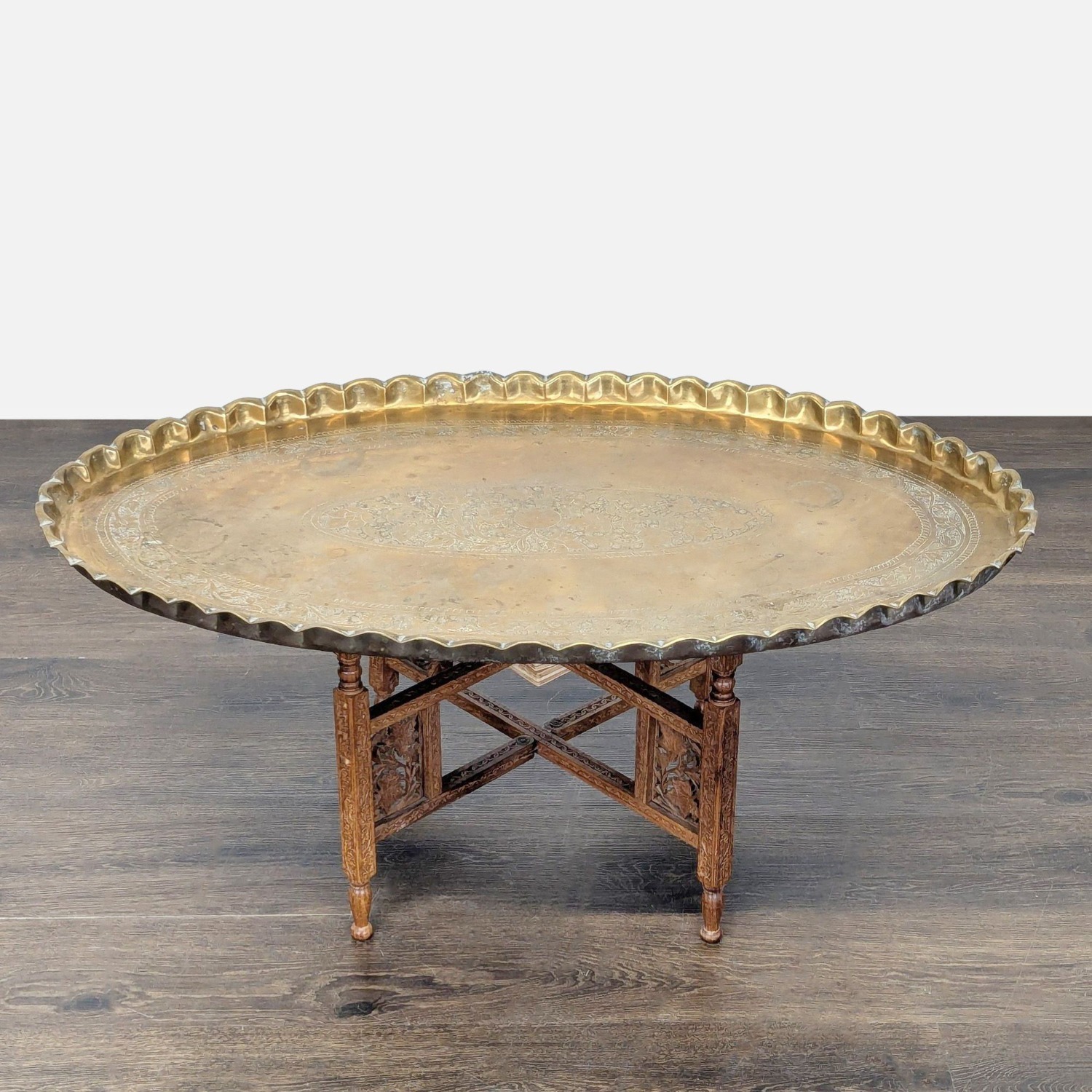 Brass Tray Top Coffee Table on Wood Stand	 - image-7