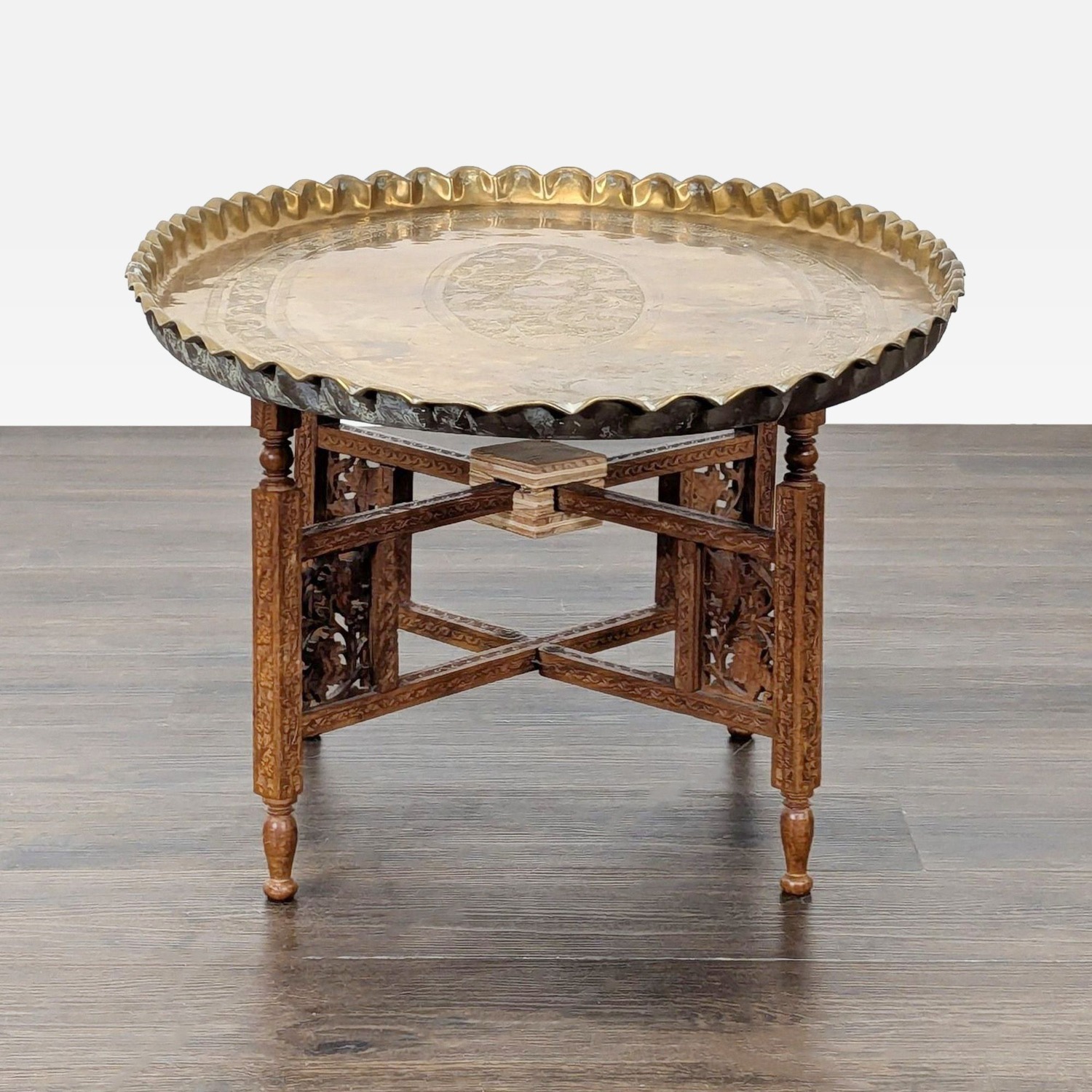 Brass Tray Top Coffee Table on Wood Stand	 - image-5