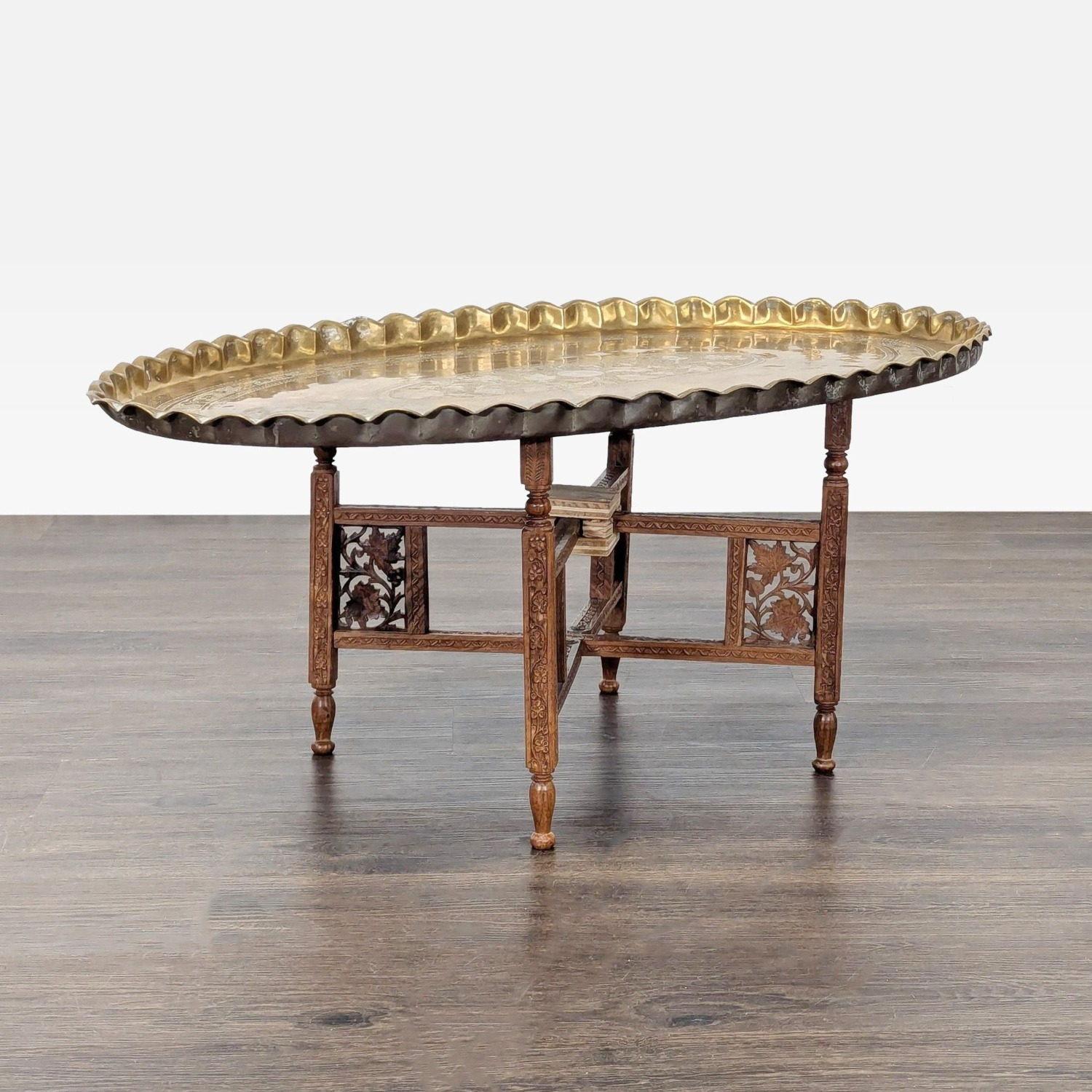 Brass Tray Top Coffee Table on Wood Stand	 - image-6