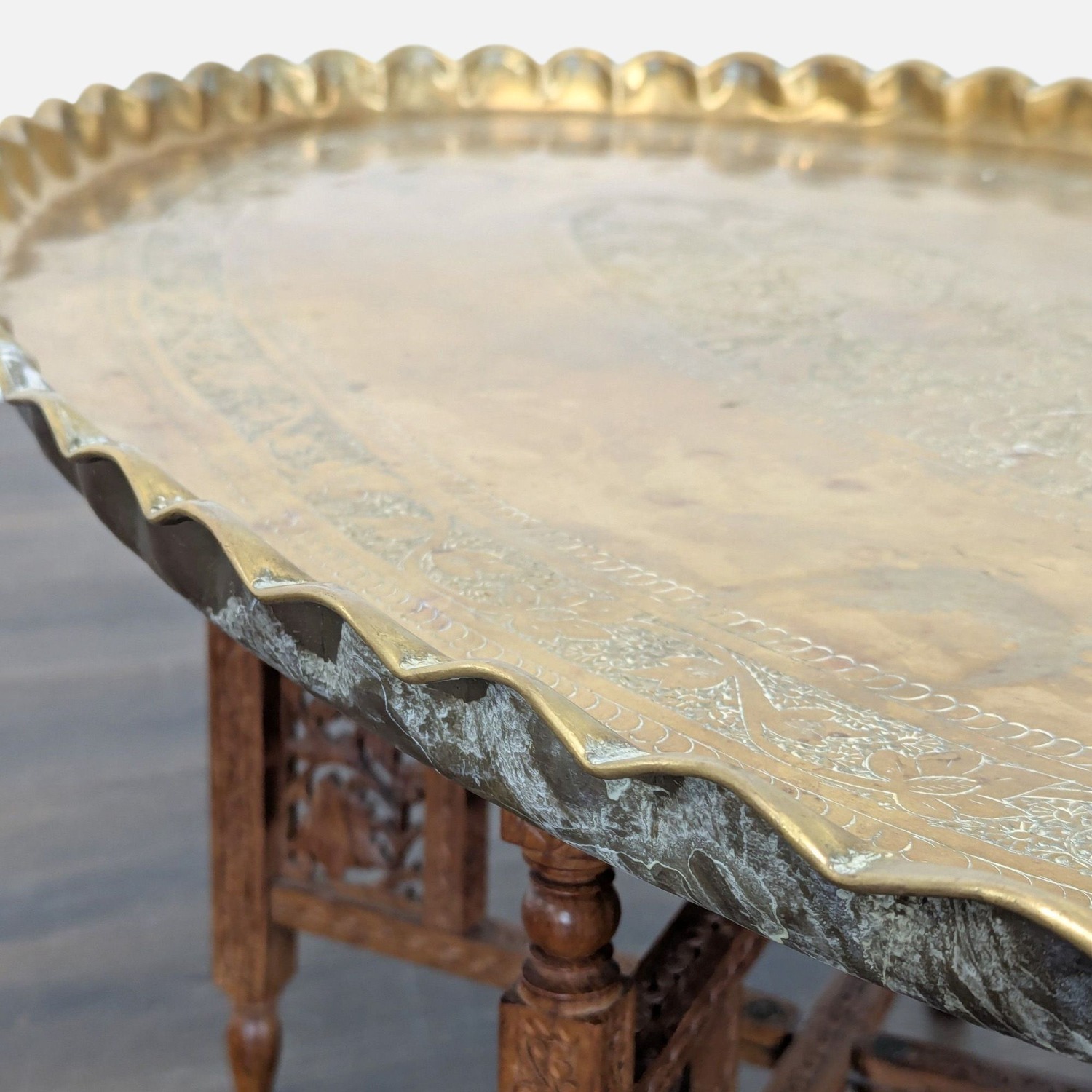 Brass Tray Top Coffee Table on Wood Stand	 - image-3