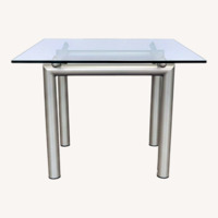 Roy & Benot Glass Top End Table on Metal Base