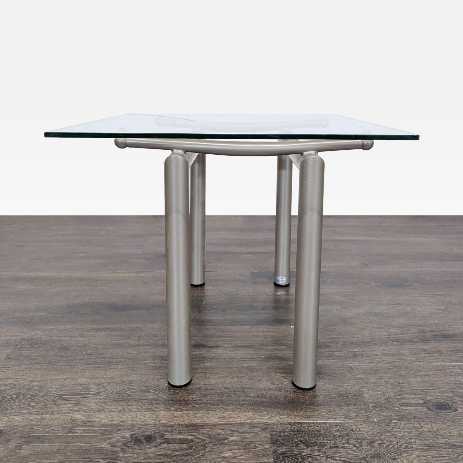 Roy & Benot Glass Top End Table on Metal Base - image-1