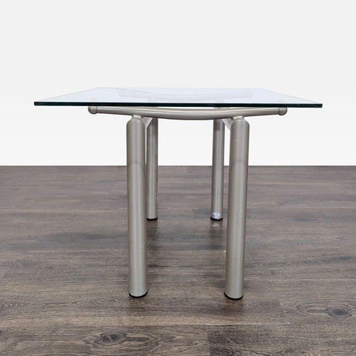 Used Roy & Benot Glass Top End Table on Metal Base for sale on AptDeco