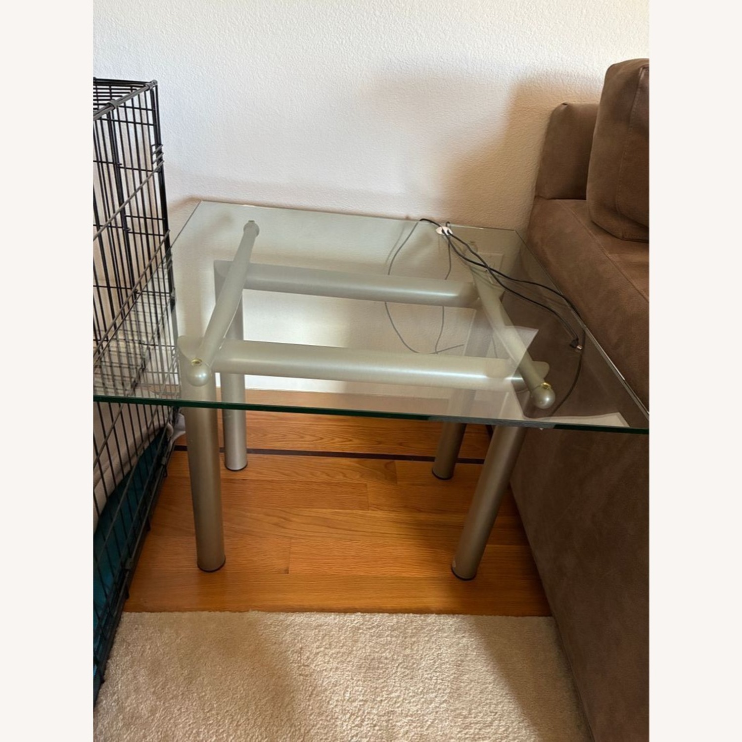 Roy & Benot Glass Top End Table on Metal Base - image-2