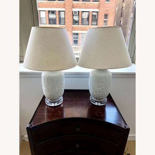 Used Custom Pale Blue Antique Porcelain Table Lamps for sale on AptDeco