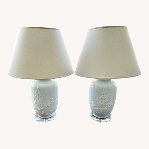 Used Custom Pale Blue Antique Porcelain Table Lamps for sale on AptDeco