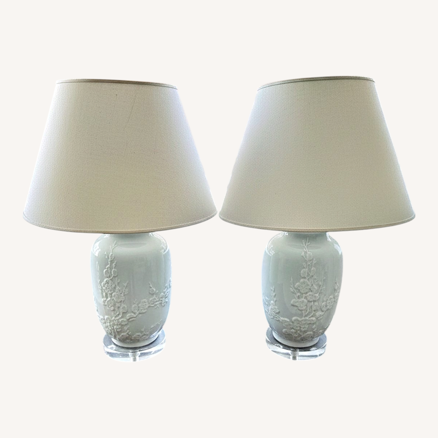 Image of Custom Pale Blue Antique Porcelain Table Lamps