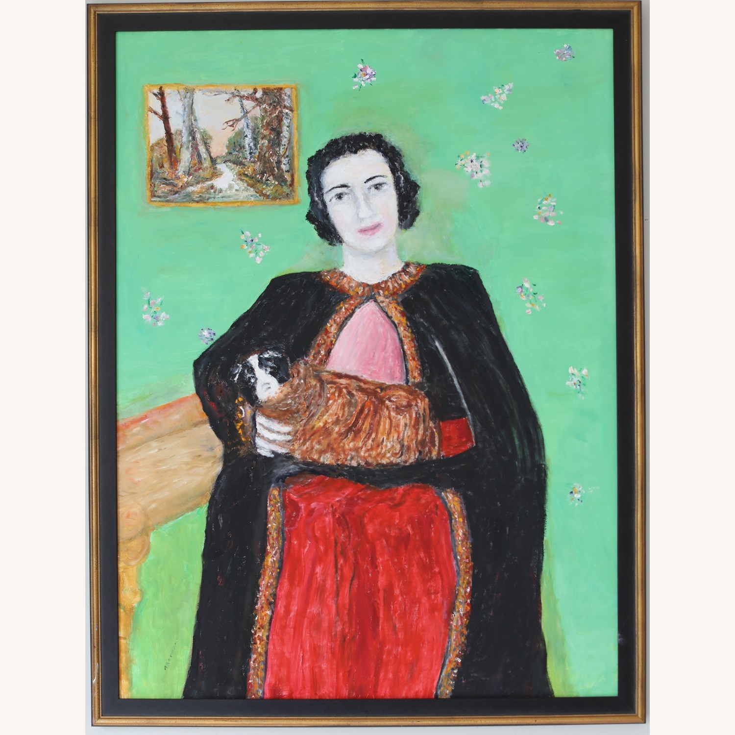 Original Oil Painting Woman Holding Dog - image-1