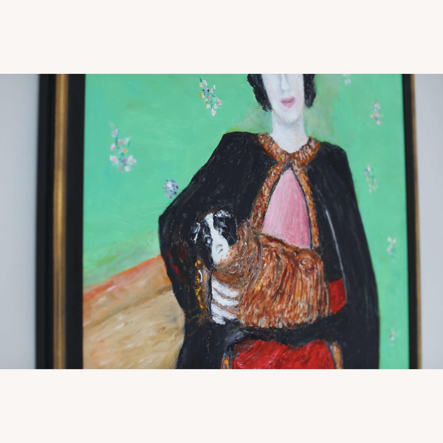 Original Oil Painting Woman Holding Dog - image-5
