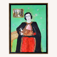 Original Oil Painting Woman Holding Dog