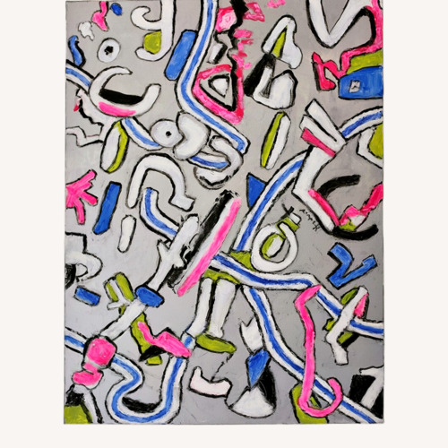 Used Original Abstract Painting with Silver Background for sale on AptDeco
