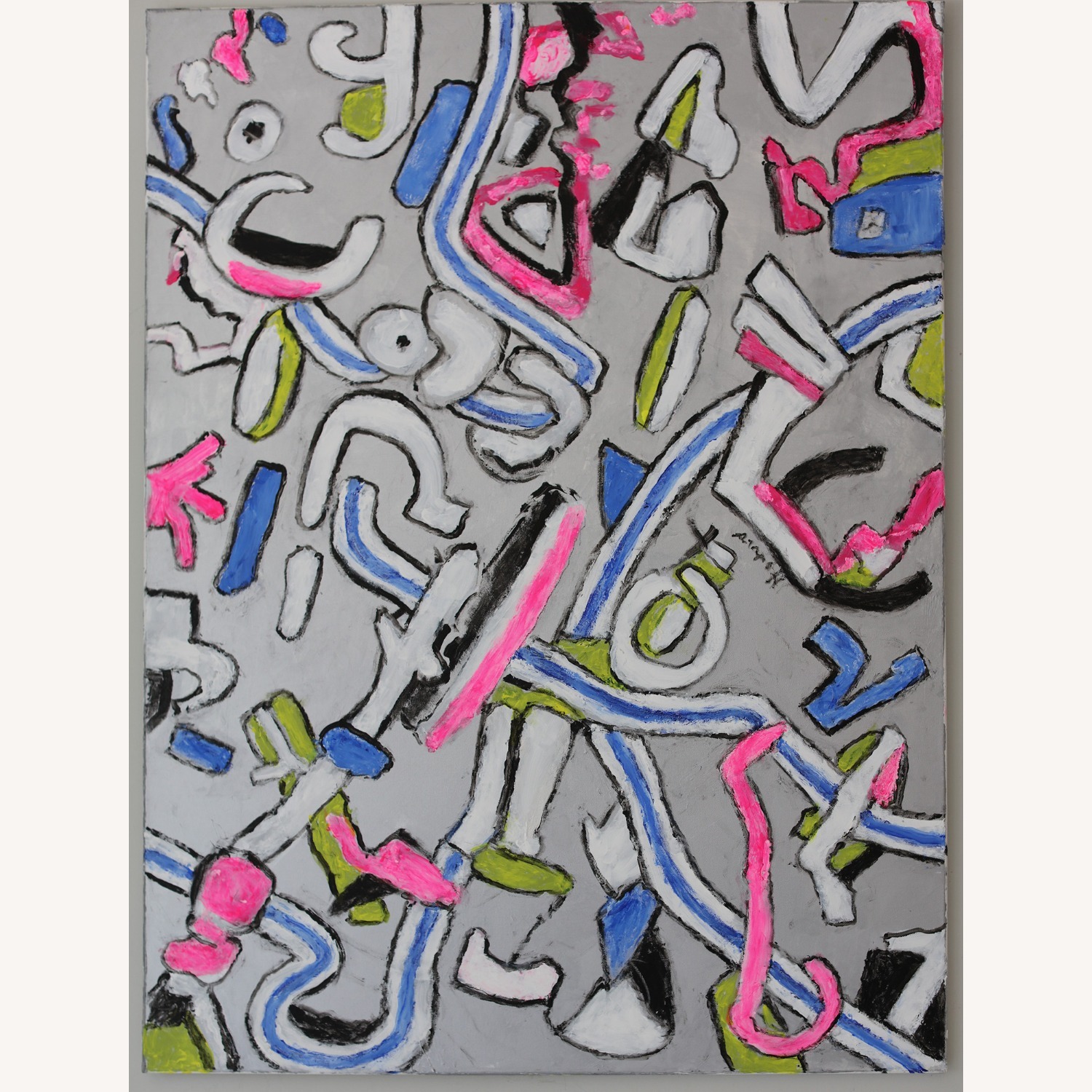 Original Abstract Painting with Silver Background - image-1