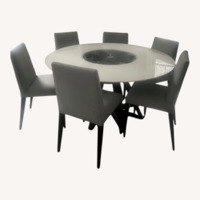 White Lacquer Dining Table Wood Base + 6 Chairs