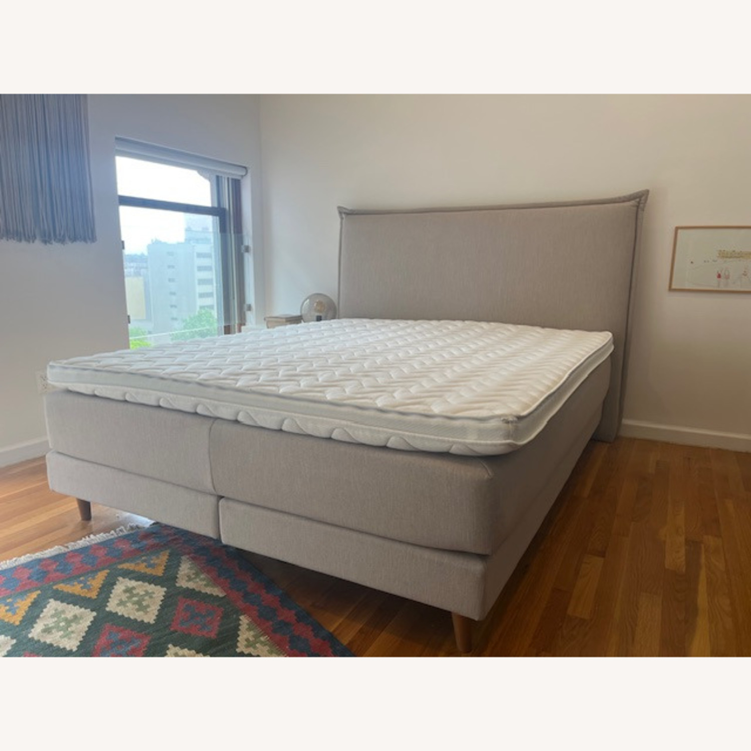Light Gray Fabric Queen Bed - image-1