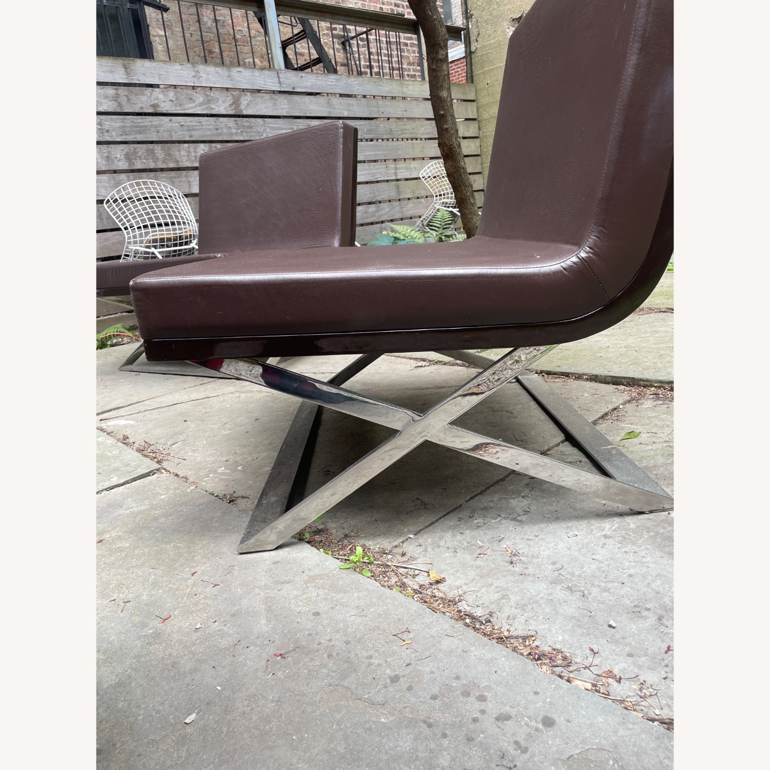 2 Cantilever Chairs Brown Leather Chrome Frame - image-3