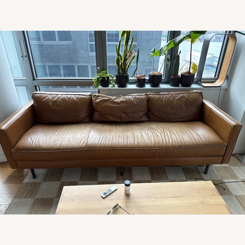 Used West Elm Alex Dark Brown Leather 3+ Seater Sofa for sale on AptDeco