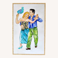 Original Oil Painting Colorful Dancing Couple