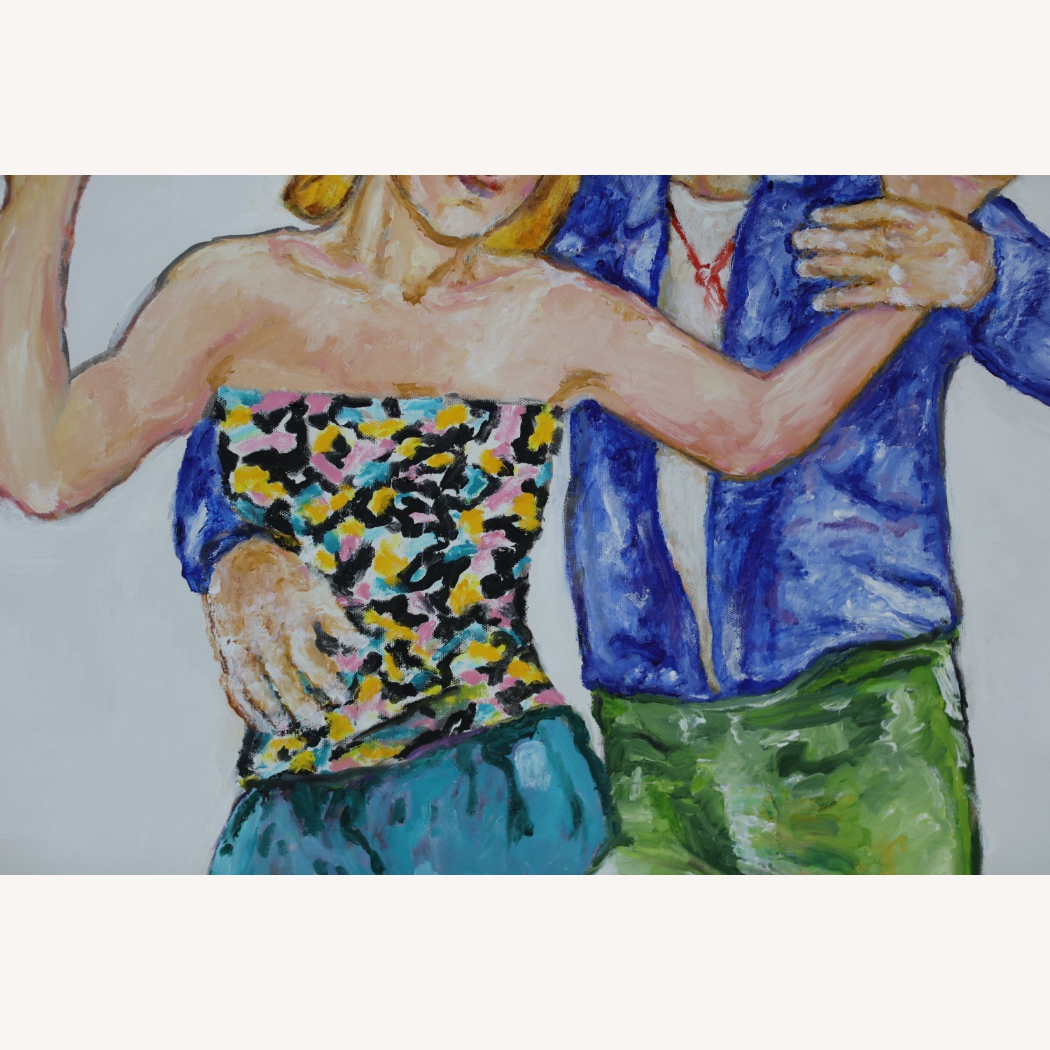 Original Oil Painting Colorful Dancing Couple - image-3