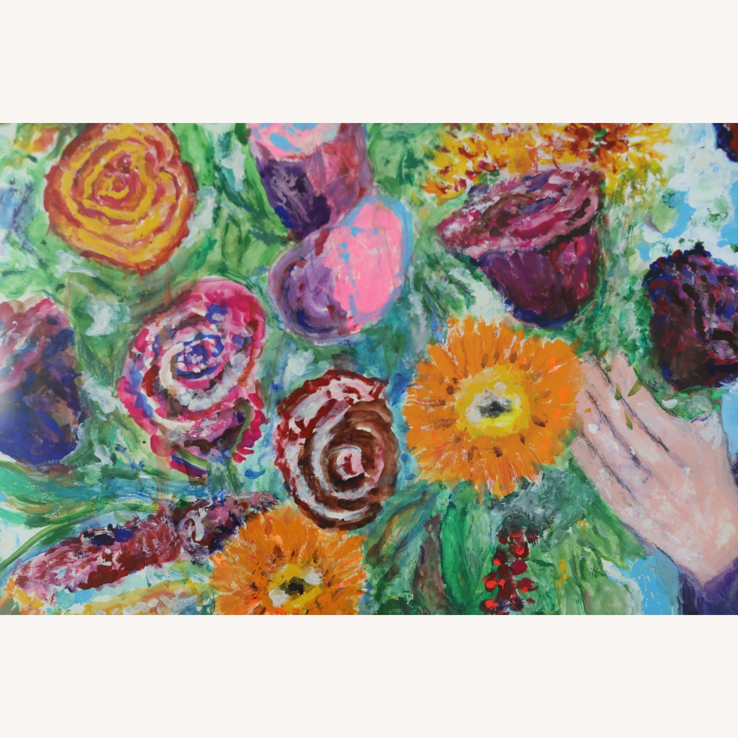 Original Gouache Painting of Woman with Flowers - image-2
