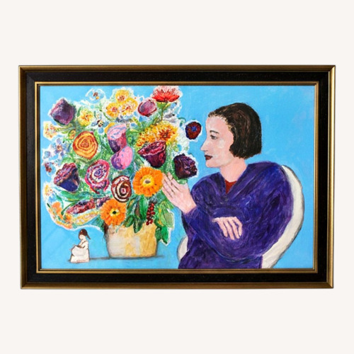 Used Original Gouache Painting of Woman with Flowers for sale on AptDeco