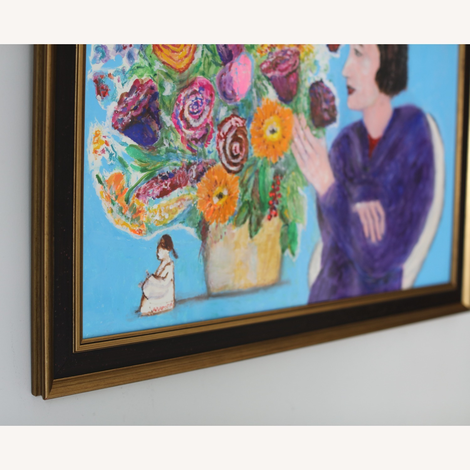 Original Gouache Painting of Woman with Flowers - image-6