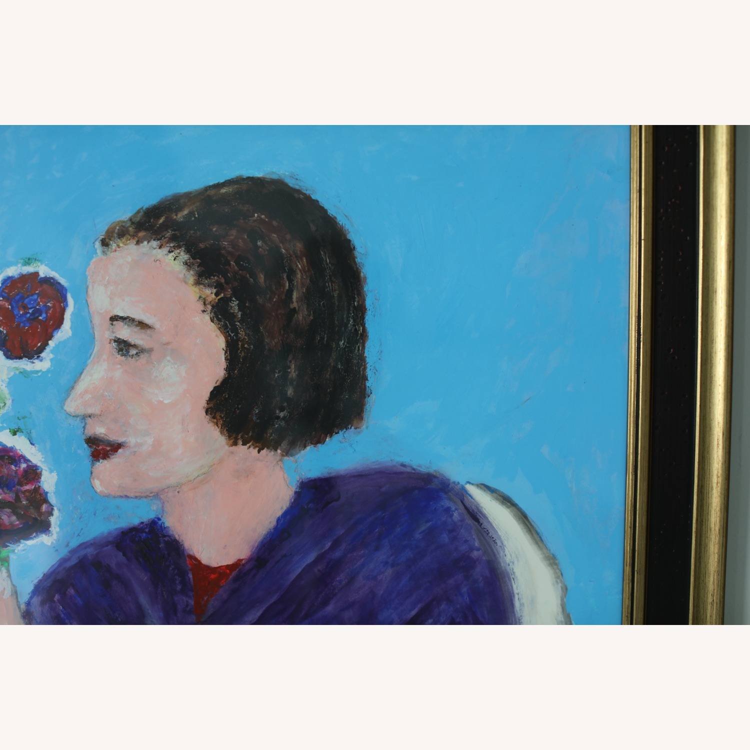 Original Gouache Painting of Woman with Flowers - image-3