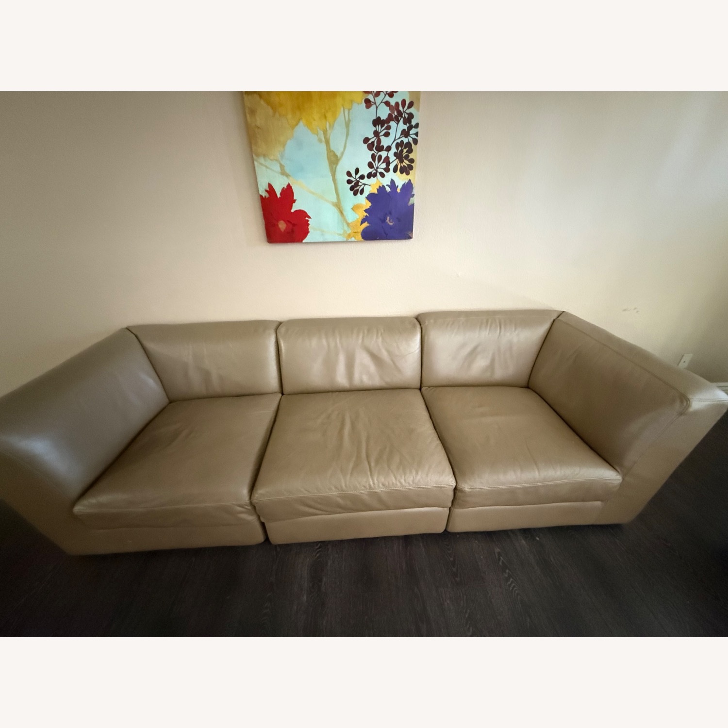 Light Brown Leather 3+ Seater Sofa - image-1