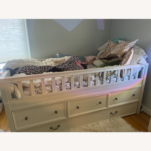 Used Pottery Barn Teen Natural Wood Twin Bed for sale on AptDeco