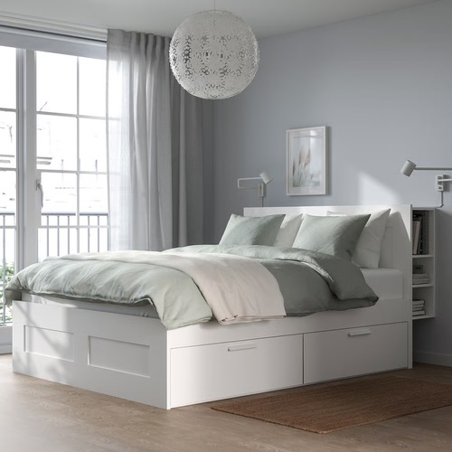 Used  IKEA BRIMNES White Queen Size Bed for sale on AptDeco