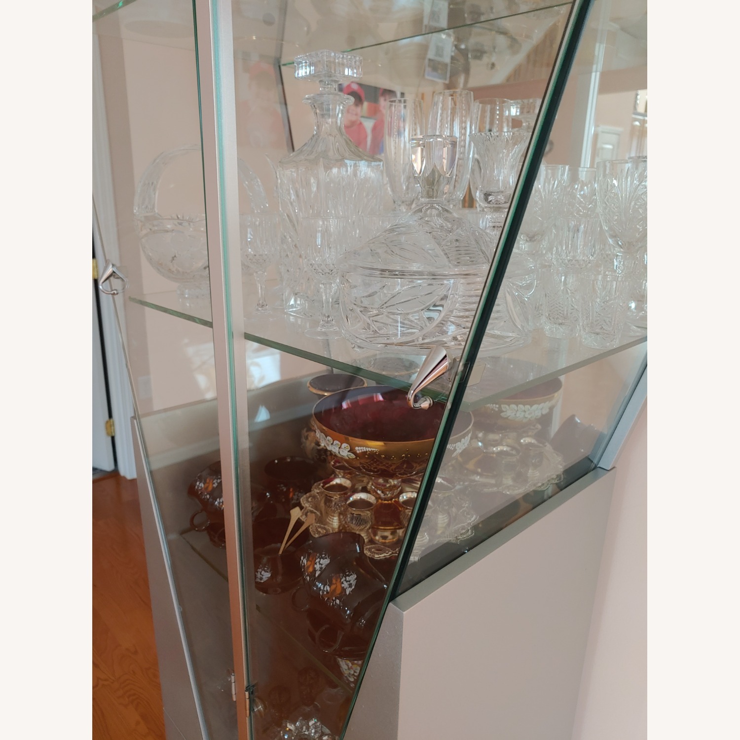 Silver Triangular Curio W Mirrored Interior - image-4