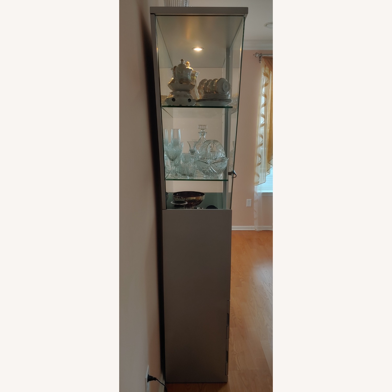 Silver Triangular Curio W Mirrored Interior - image-2