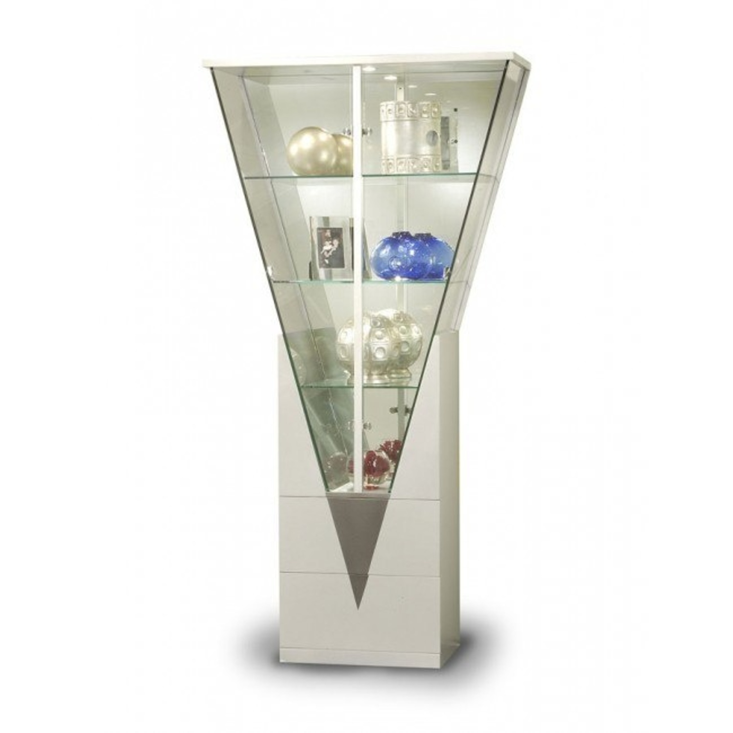 Silver Triangular Curio W Mirrored Interior - image-5