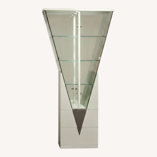 Used Silver Triangular Curio W Mirrored Interior for sale on AptDeco