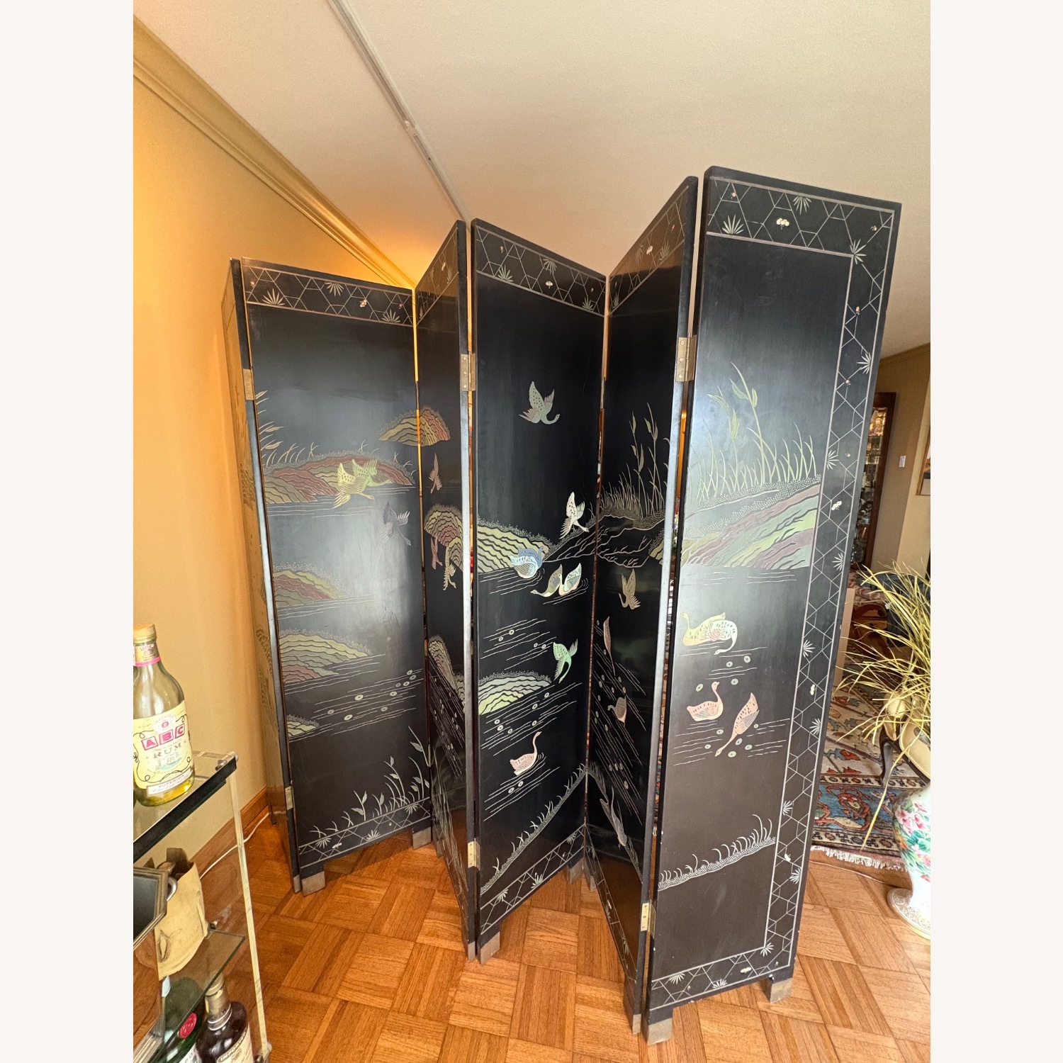 Vintage 6-Panel Black Lacquer Room Divider - image-5