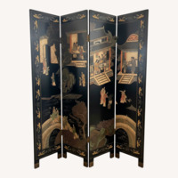 Vintage 6-Panel Black Lacquer Room Divider