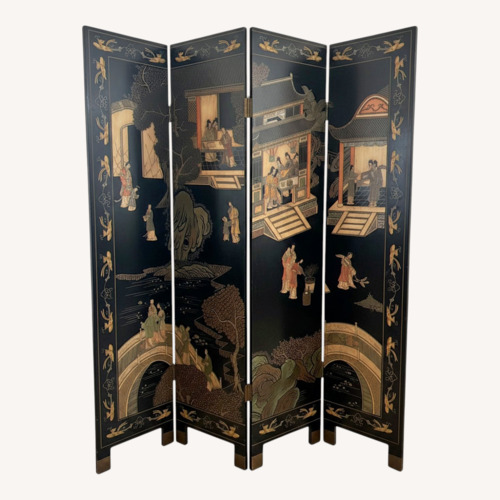 Used Vintage 6-Panel Black Lacquer Room Divider for sale on AptDeco