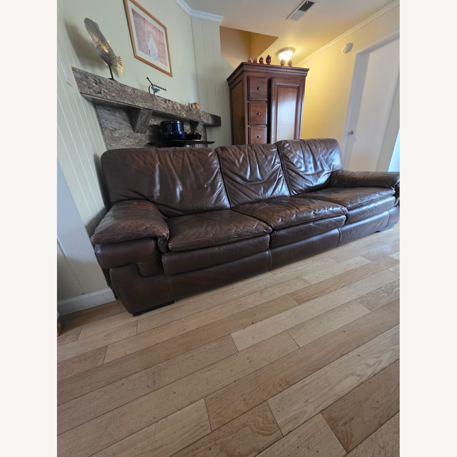  Roche Bobois Leather Dark Brown Kendo Sofa 3 Seats - image-1