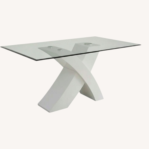 Used Wayfair White Glass Dining Table + 6 White Chairs for sale on AptDeco