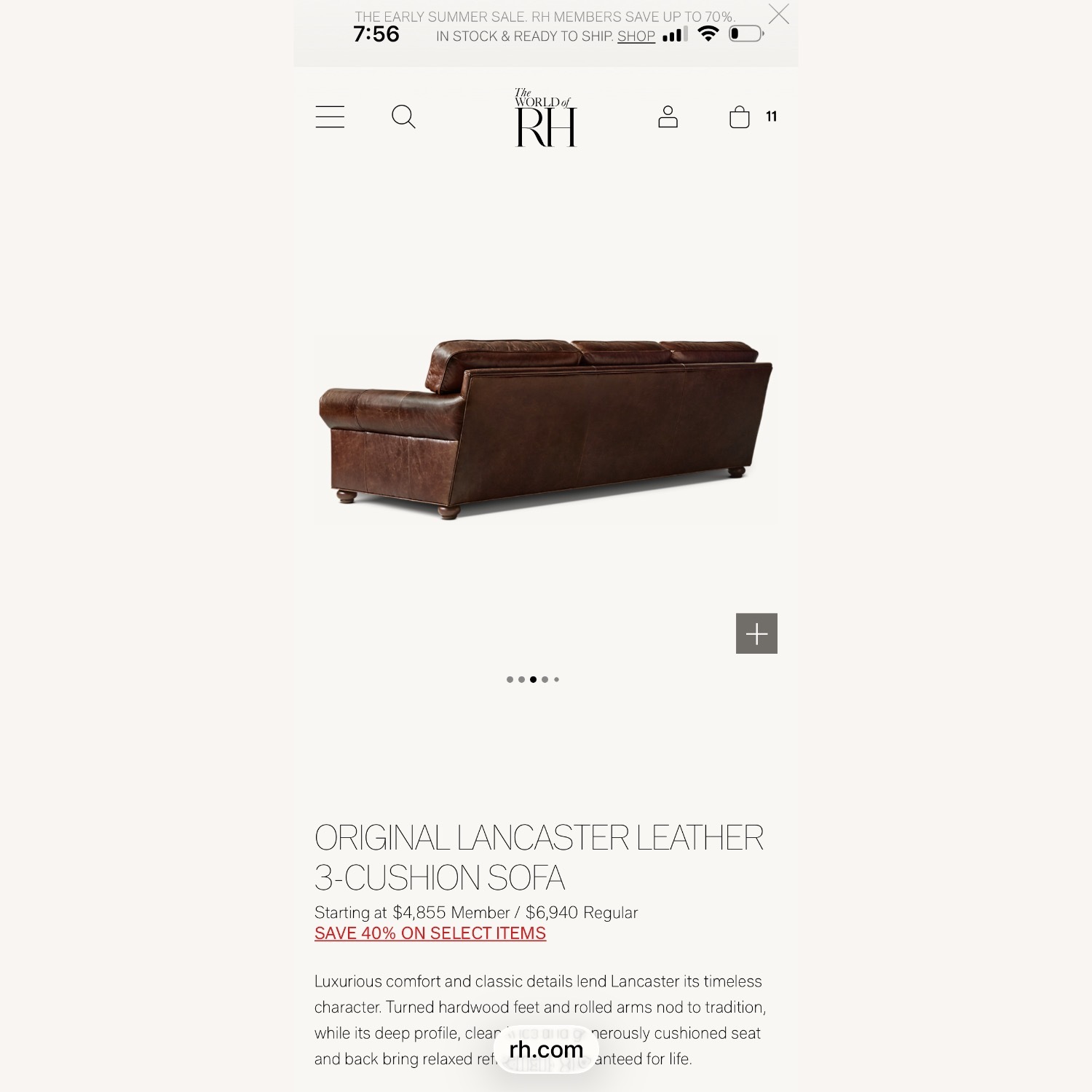 Restoration Hardware Original Lancaster Leather Sofa - image-10