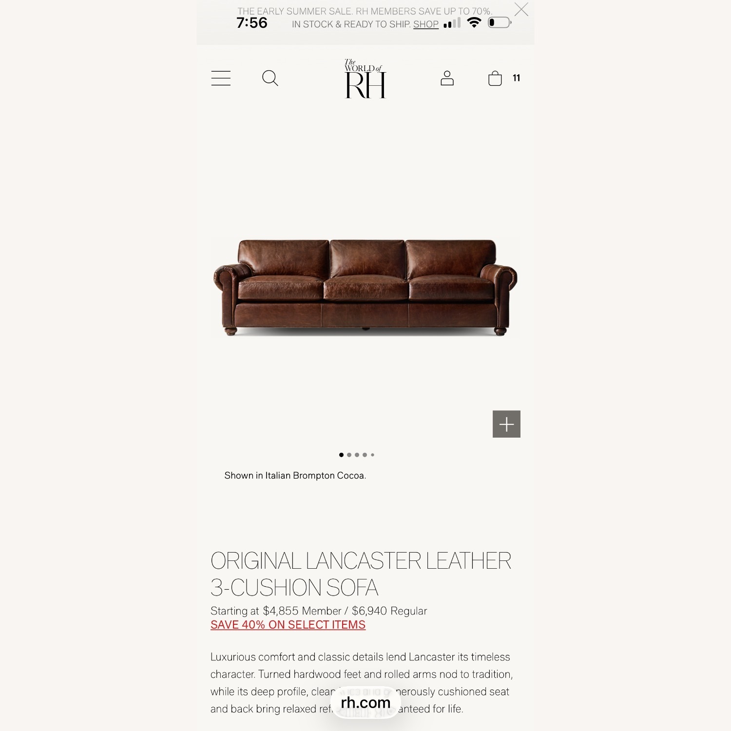 Restoration Hardware Original Lancaster Leather Sofa - image-6