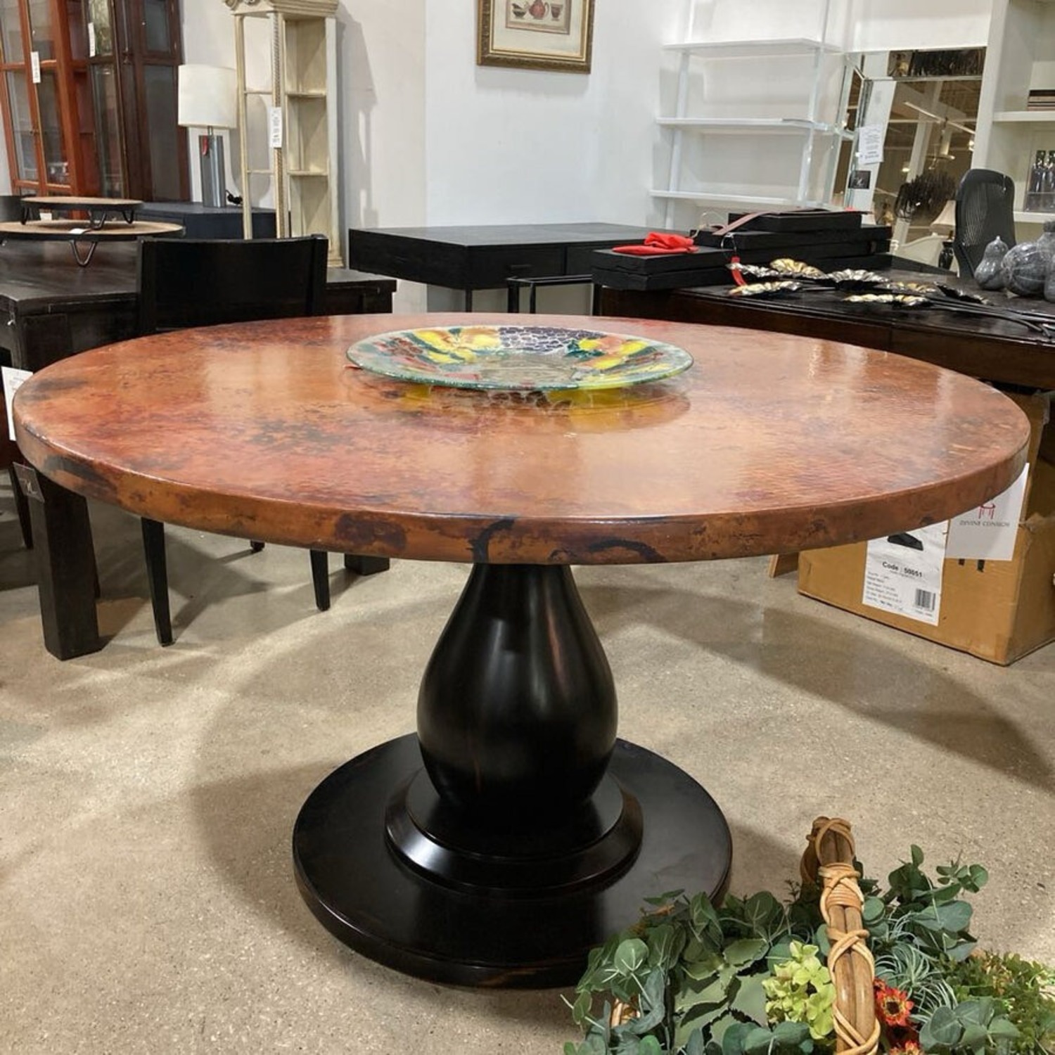Hand Hammered Copper Top Pedestal Dining Table - image-3