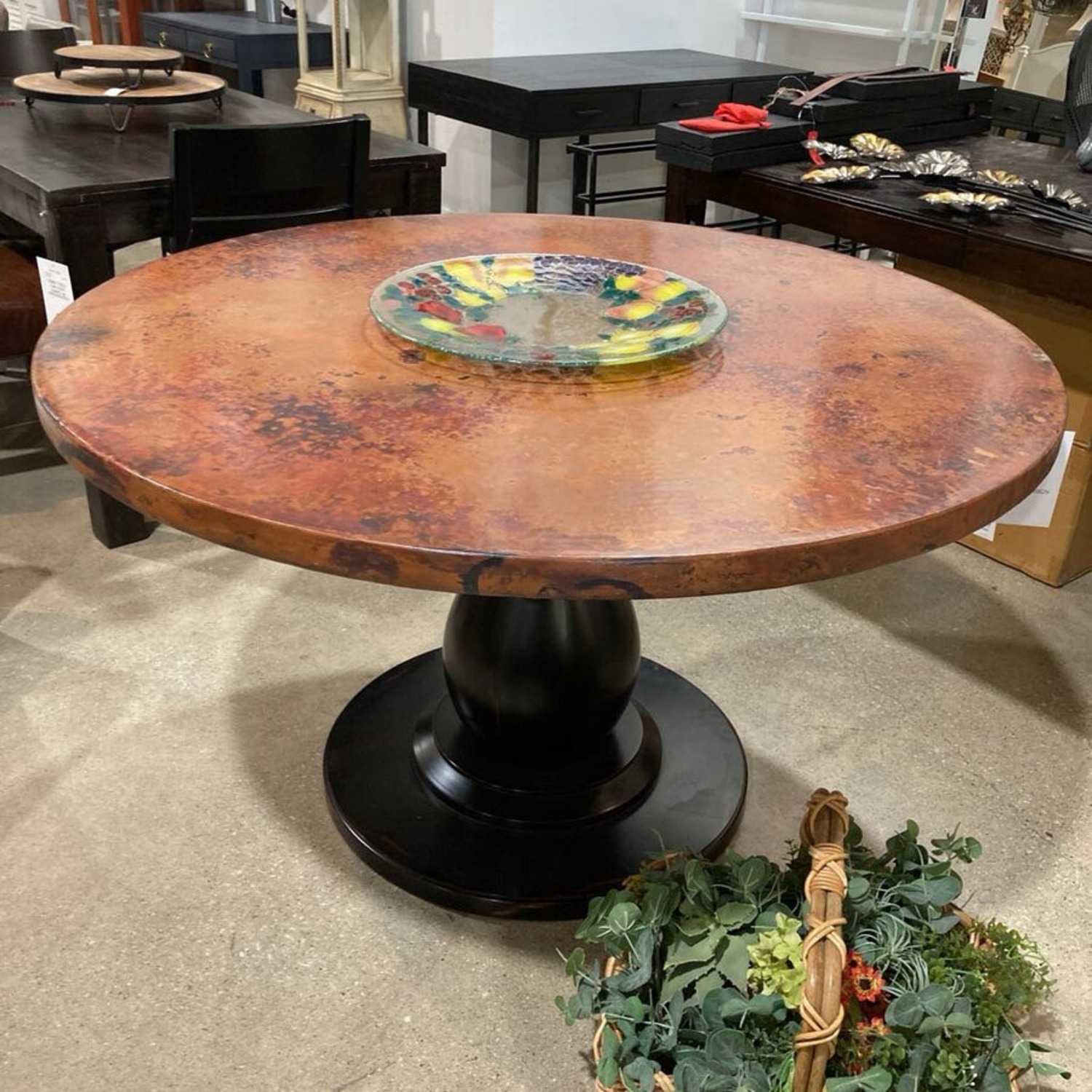Hand Hammered Copper Top Pedestal Dining Table - image-2