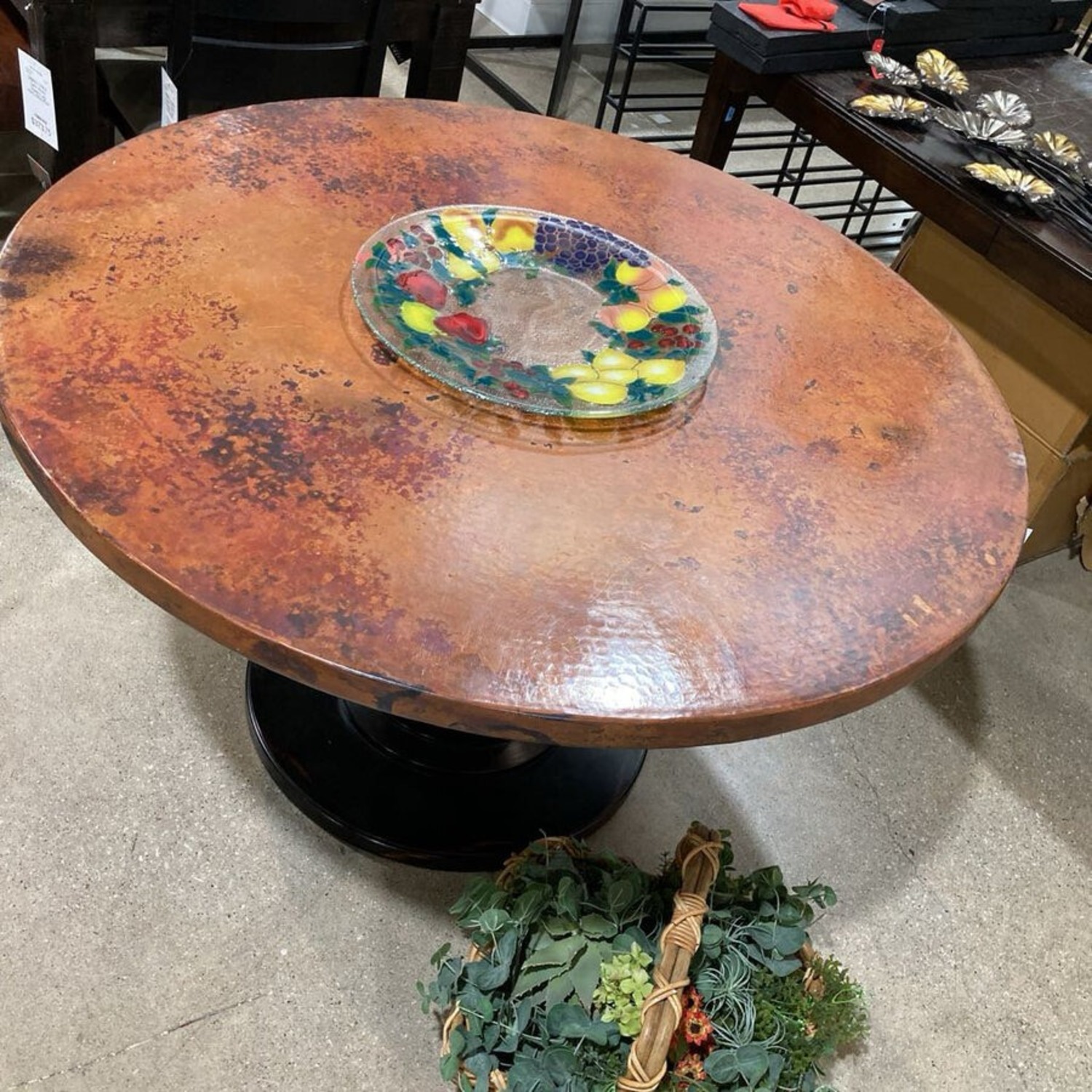 Hand Hammered Copper Top Pedestal Dining Table - image-4