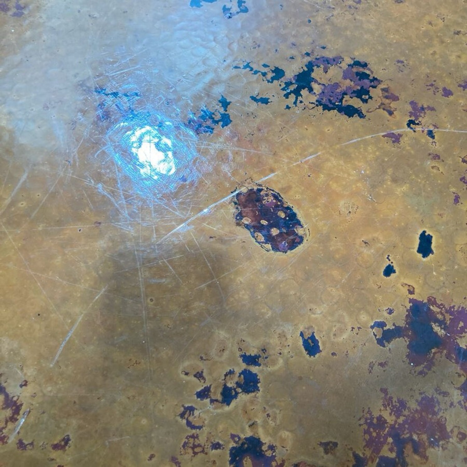 Hand Hammered Copper Top Pedestal Dining Table - image-8