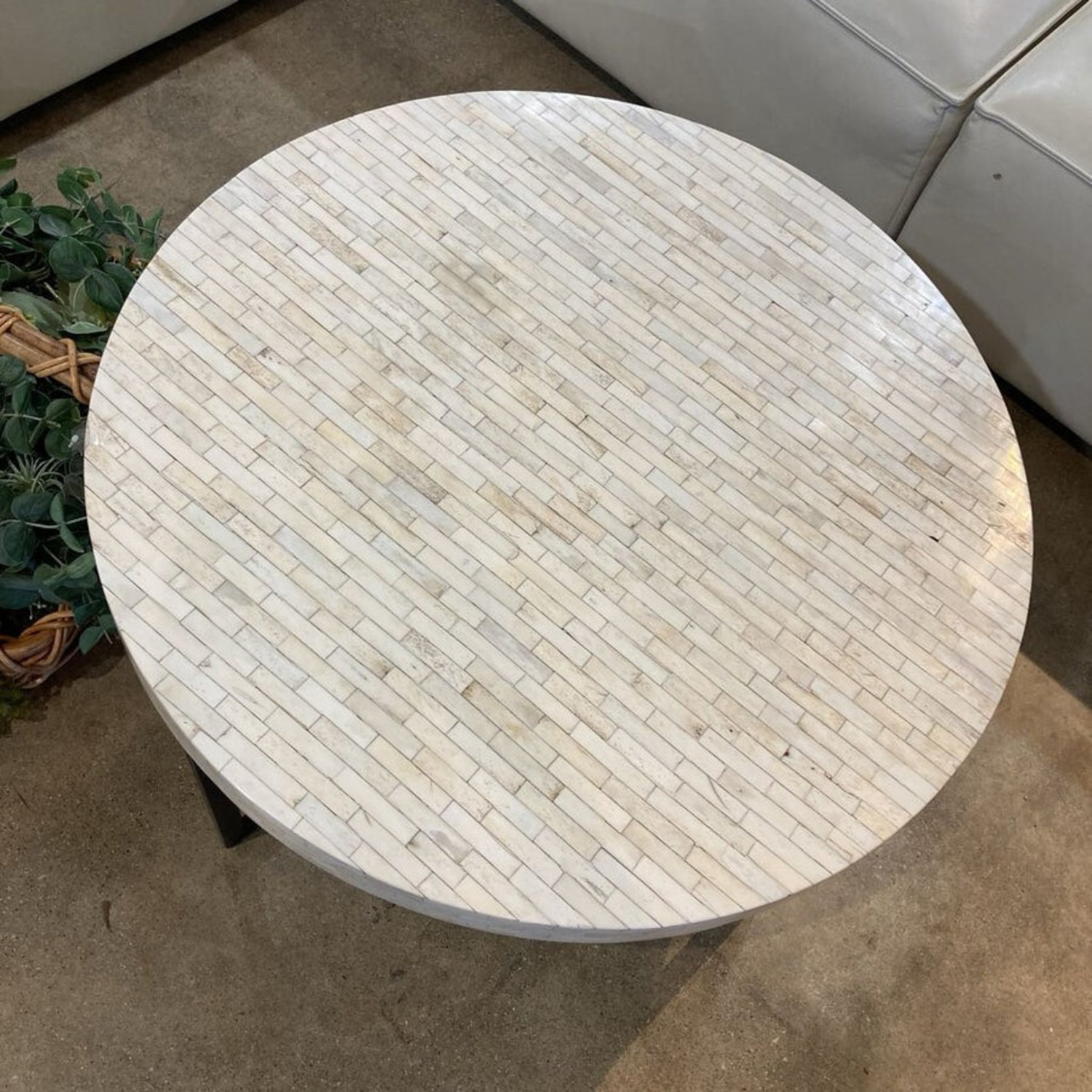 Bone Inlay Mosaic Metal Cross Base Coffee Table - image-4
