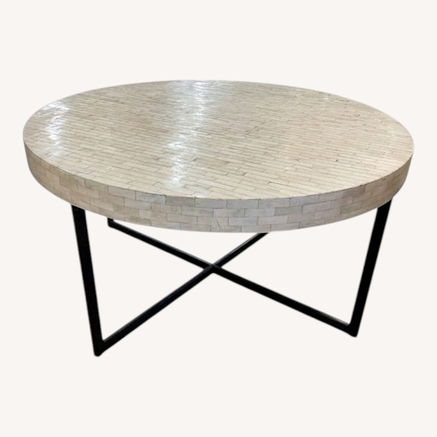 Bone Inlay Mosaic Metal Cross Base Coffee Table - image-0
