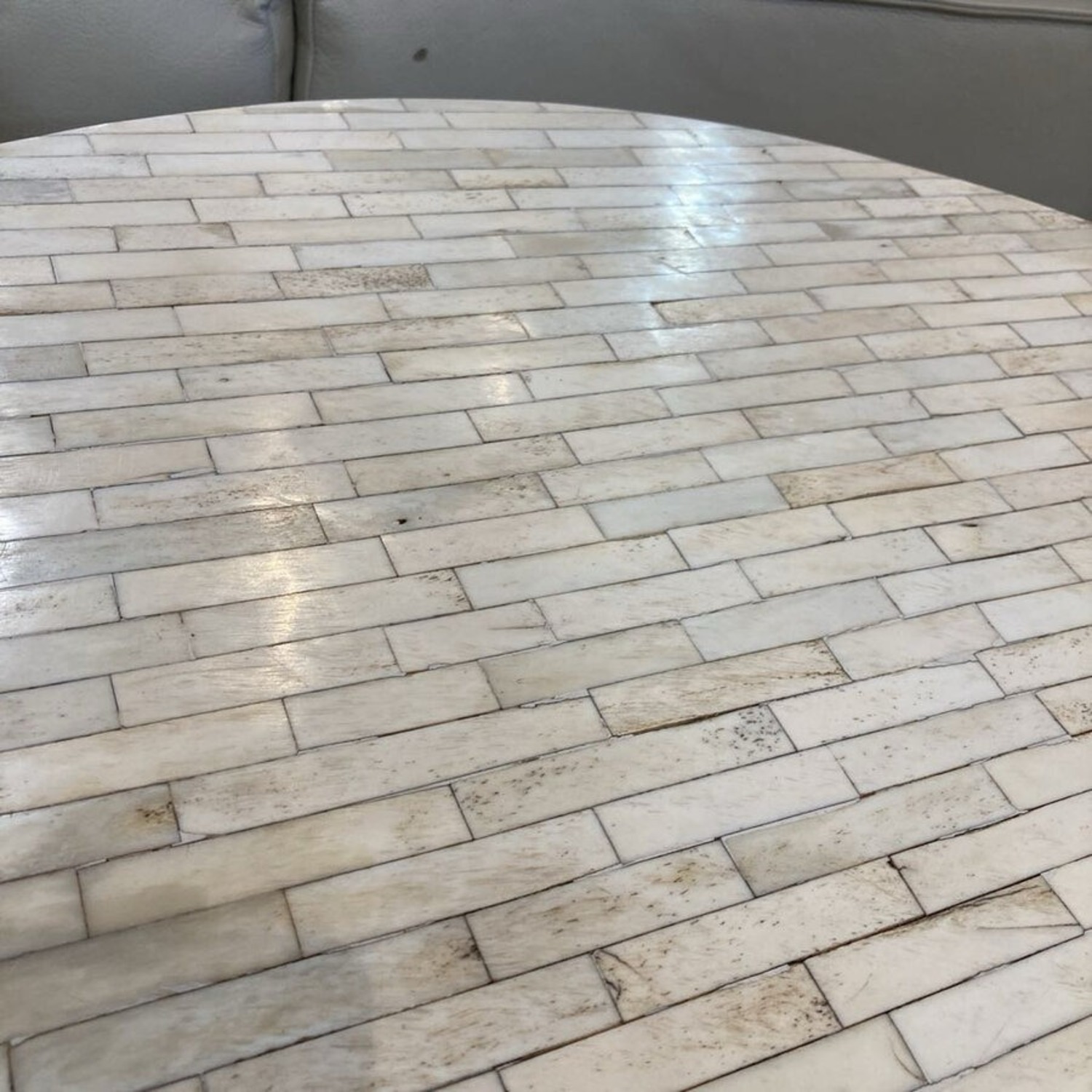 Bone Inlay Mosaic Metal Cross Base Coffee Table - image-7
