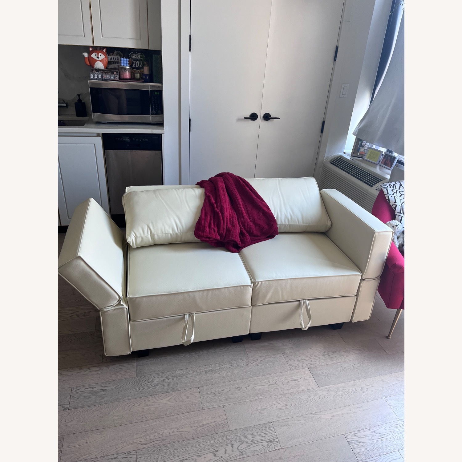 Amazon White Faux Leather Loveseat - image-4