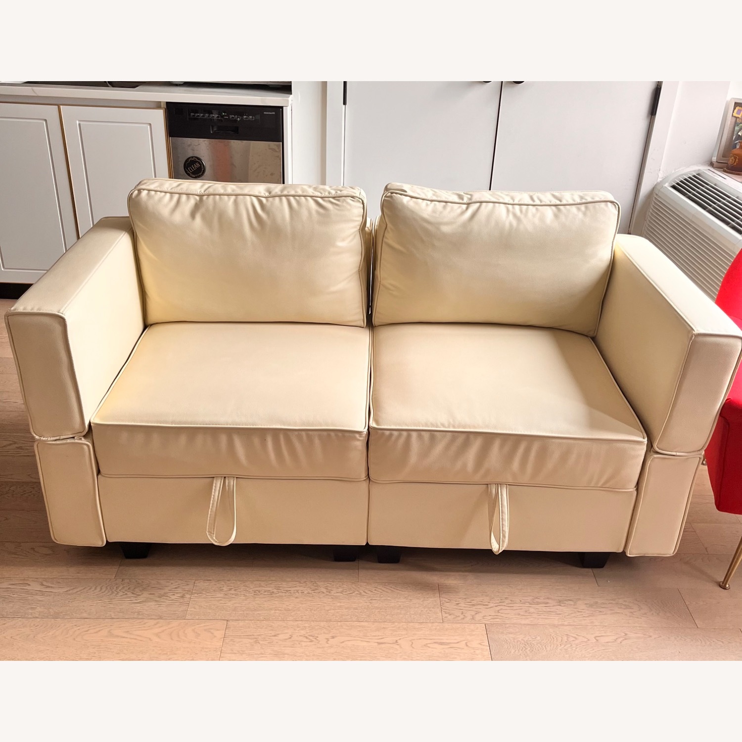 Amazon White Faux Leather Loveseat - image-2
